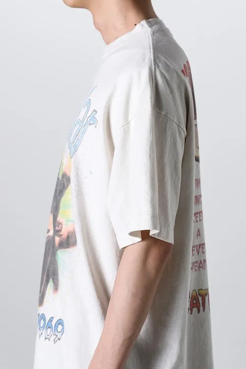 SAINT MICHAEL SAINT WAR TEE/WHAT new style Jesus cross retro short-sleeved, off-white S-XL, ready-to-wear, washed and distressed, printed repeatedly and modified, tube-woven seamless fabric, with little angel anti-counterfeiting label